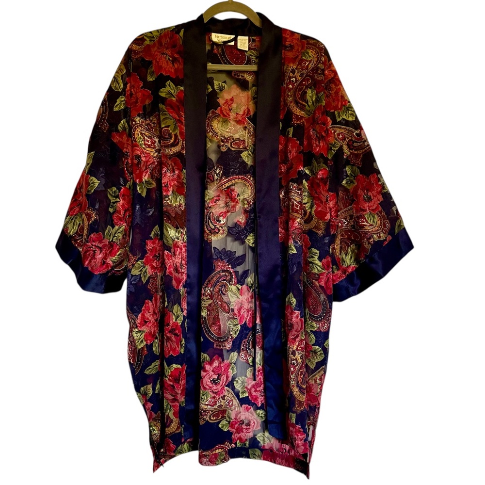 Vintage Victoria's Secret Gold Label Semi Sheer Floral Robe Kimono Size OS